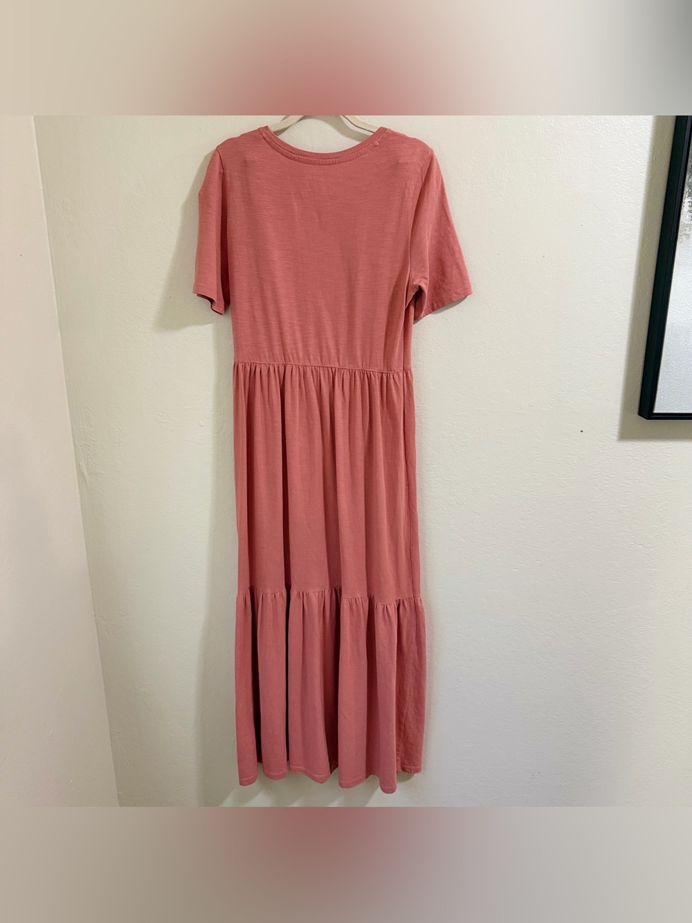 Faherty Branson Dress Small S Pink Terracotta Organic Cotton Tiered Maxi Midi - Picture 7 of 9